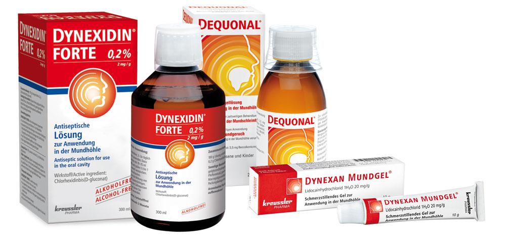 DYNEXIDIN FORTE, DEQUONAL und DYNEXAN MUNDGEL